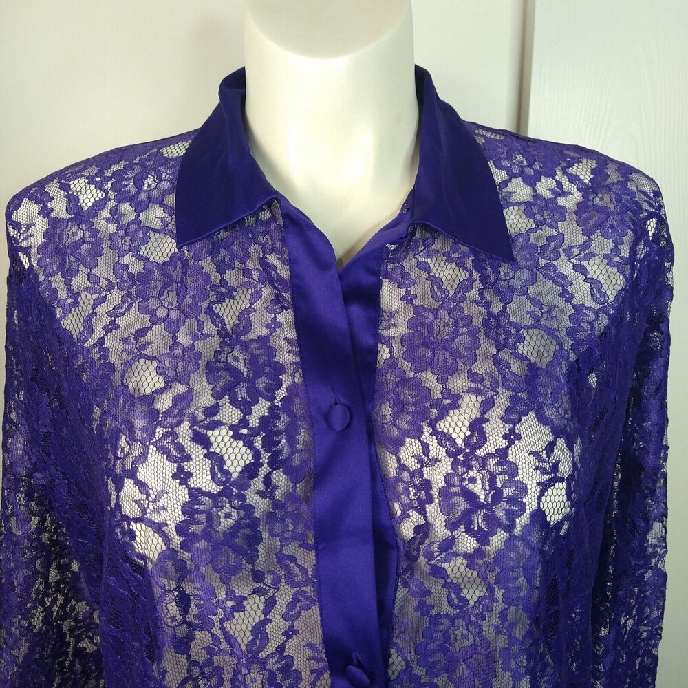Vintage Victorias Secret Gold Label Lace Satin Sleep Shirt Nightgown Sz S Purple